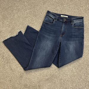 Whetherly Jeans Womens 4/27 Blue Dark Wash High Rise Slim Kick Flare Raw Country